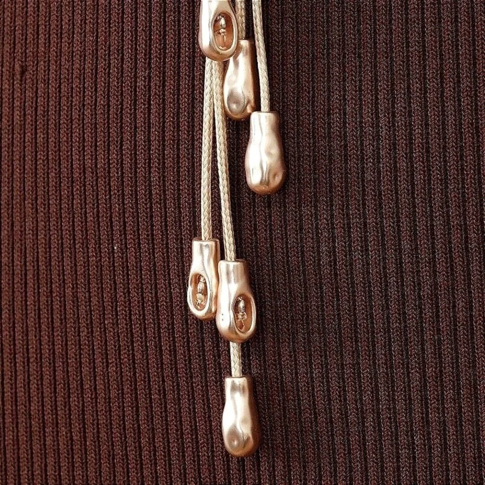 Gold Multi-Strand Cord Lariat Tassel Necklace‎